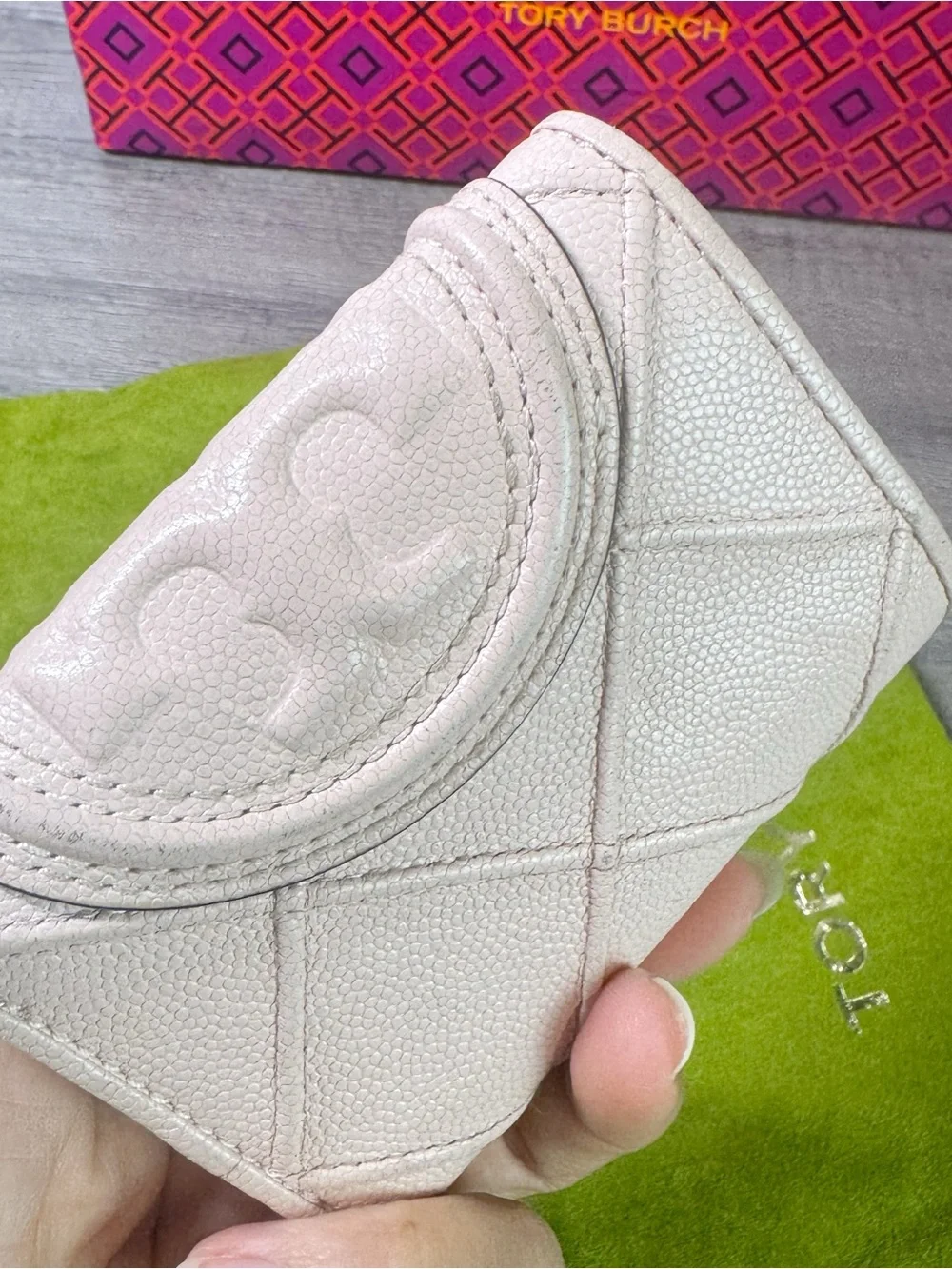 Tory Burch Blush Soft Polished Pebbled Grain Leather Fleming Wallet $198